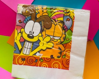 Vintage Garfield & Odie Birthday Party Decorations: Nostalgic Napkins for Retro Cartoon Celebration