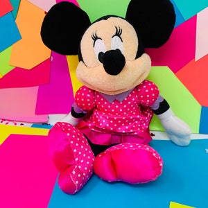 Vintage Medium Hot Pink Minnie Mouse Plush Toy - Disney Character Collectible Stuffed Animal