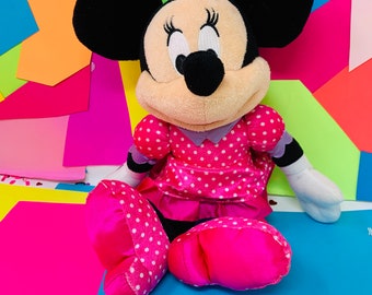 Vintage Medium Hot Pink Minnie Mouse Plush Toy - Disney Character Collectible Stuffed Animal