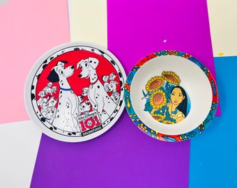 Vintage Disney Plate, Vintage Disney Bowl, Vintage 101 Dalmatians Plate, Vintage Pocahontas Bowl, Disney Tableware Vintage, gifts under 20