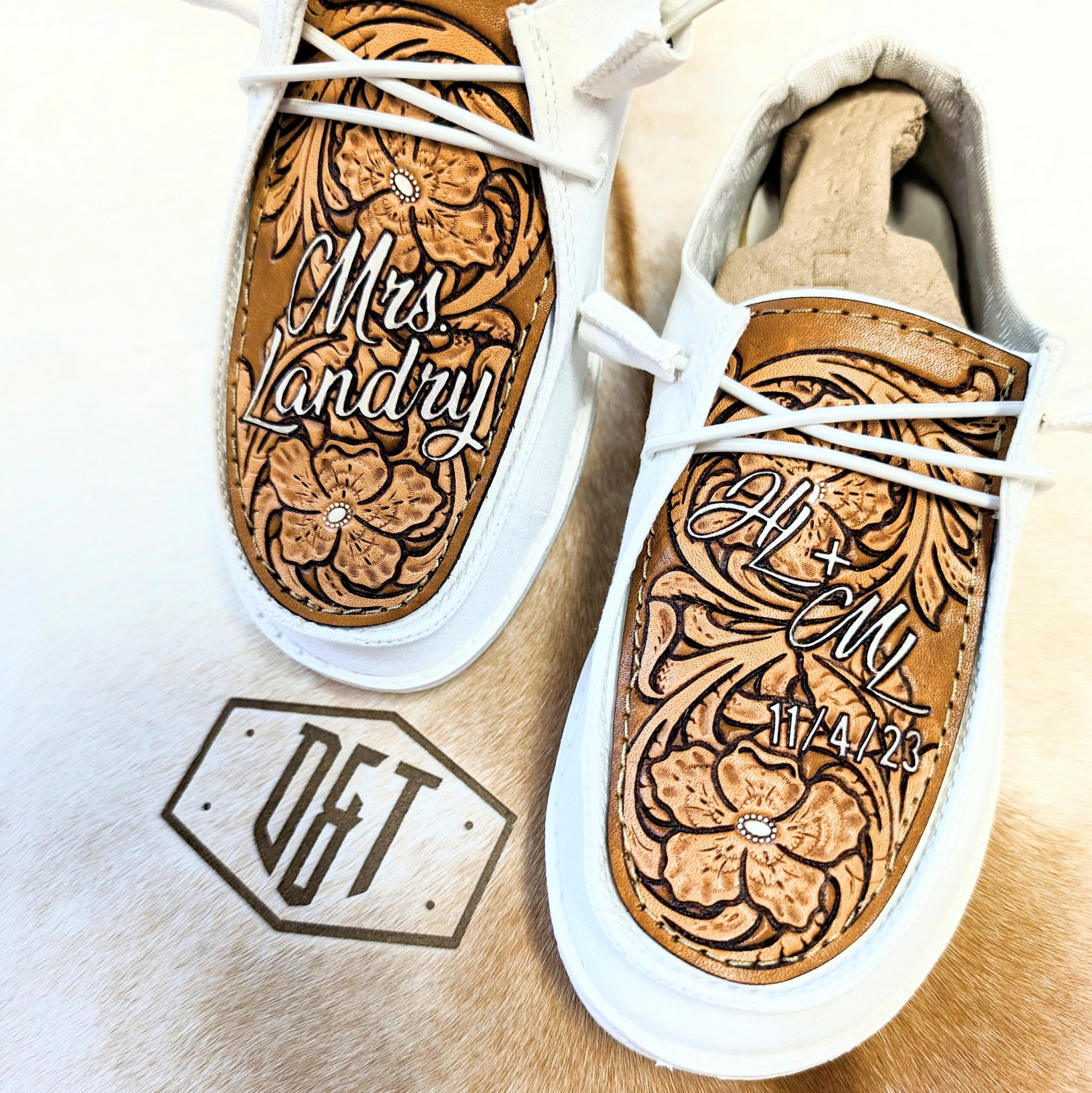 Wedding Leather Tooled Hey Dude Shoes - Custom Western Shoes - Etsy