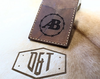 Billetera de cuero con clip para billetes grabada con láser - Billetera para tarjetas - Billetera minimalista occidental - Billetera microdelgada