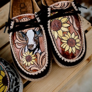 Custom Sunflower Cow Hey Dude Shoes - Womens Mens Girls Boys Western Shoes
