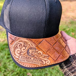 Custom Tooled Leather Trucker Hat: Basket Weave Snapback