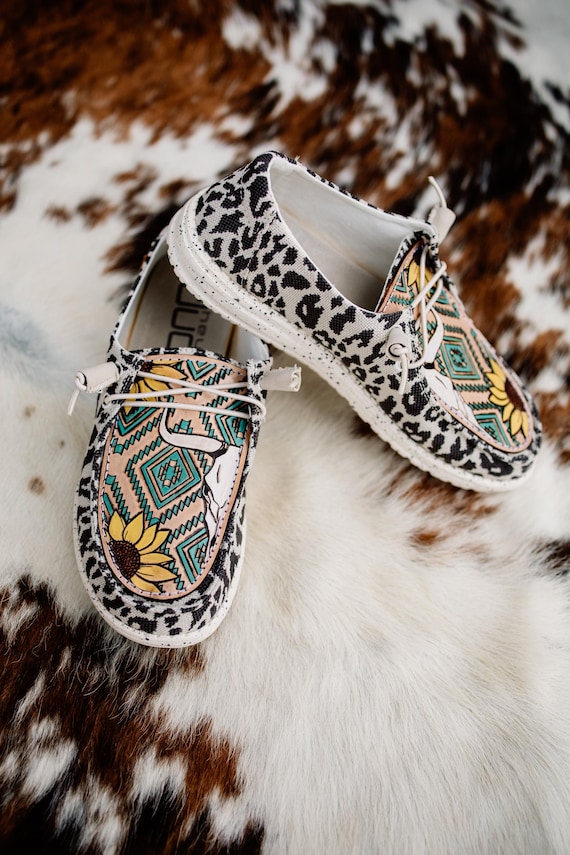 Custom Hey Dude Shoes - Tooled Leather Shoes - Womens Mens