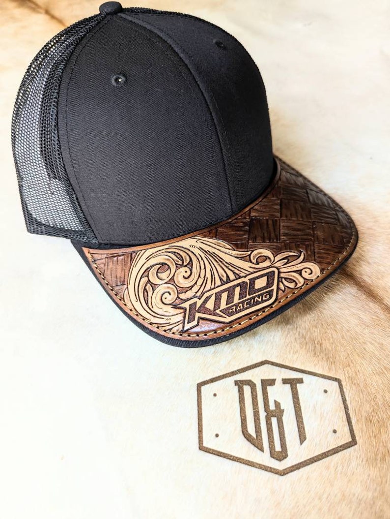 Custom Tooled Basket Weave Leather Hat Bill Custom Hat Etsy