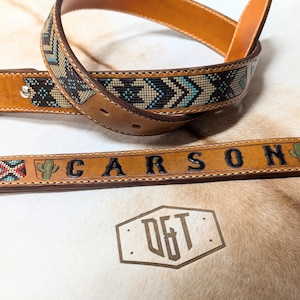 Custom Tooled FAUX BEADING Leather Belt - Custom Name Belt - Leather Belt - Western Belt - Mens Belt - Women&#39;s Belt
