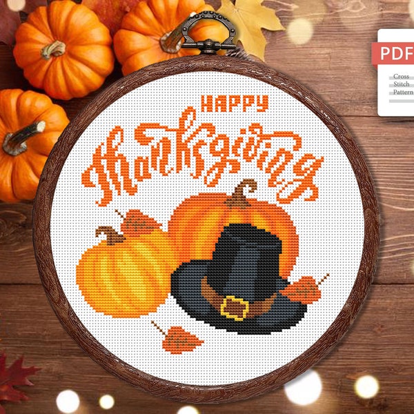Happy Thanksgiving Cross Stitch Pattern, Thanksgiving Cross Stitch Pattern, Pumpkins Cross Stitch Pattern, Thanksgiving Patterns #hld006