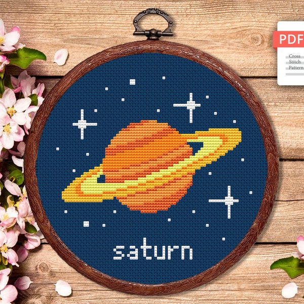 Saturn Cross Stitch Pattern, Planets Cross Stitch Pattern, Saturn Pattern, Space Cross Stitch Pattern, Solar System Patterns #spc006