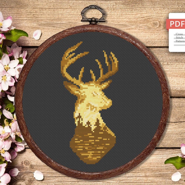 Deer Cross Stitch Pattern, Animal Cross Stitch, Embroidery Deer, Watercolor Deer Silhouette Cross Stitch, Modern Cross Stitch #anm025