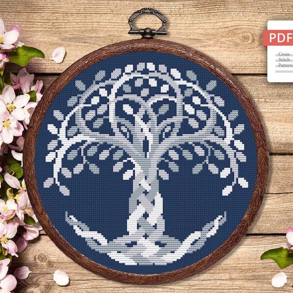 Silver Tree of Life Cross Stitch Pattern, Yggdrasil Cross Stitch Pattern, Folklore Cross Stitch Pattern, Tree of Life Patterns #oth013