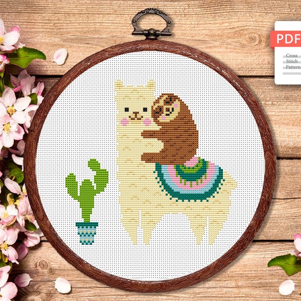 Llama linda con patrón de punto de cruz de perezoso, punto de cruz del día de la madre, llama de bordado, perezoso xStitch, patrón de perezoso, patrón de llama #anm036