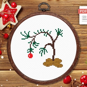 Christmas Tree Cross Stitch Pattern, Modern Christmas cross stitch chart, XMas Motifs, simple, easy, quick, Merry Christmas #hld027