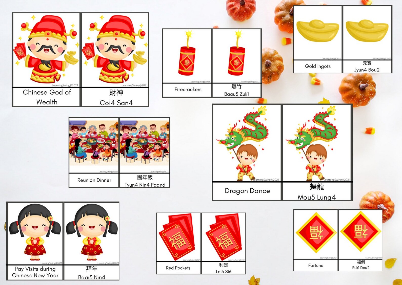 Chinese Lunar New Year Flash Cards Kindergarten Preschool Early
