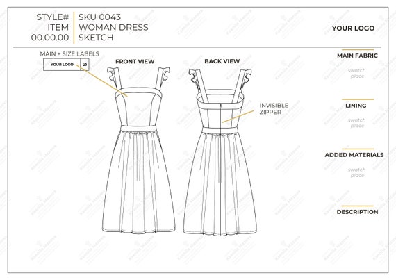 Woven Dress, Fashion Flat Sketch Template, Stock, Vector Royalty Free SVG,  Cliparts, Vectors, and Stock Illustration. Image 141610480.