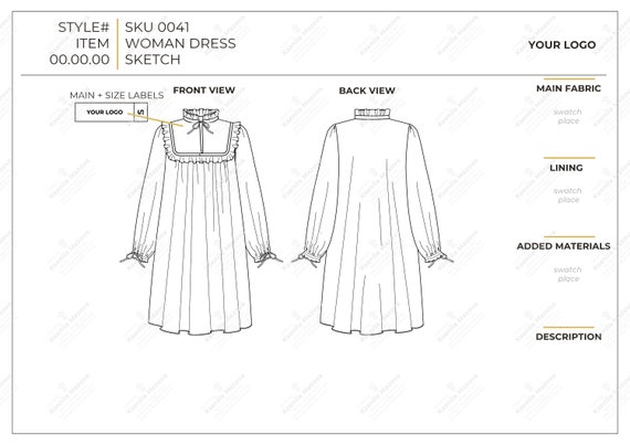 Dress Vector long Dress Vector-fashion Flat Sketch for Adobe Illustrator  Technical Drawing dress Template-dress Flat Sketch - Etsy Norway