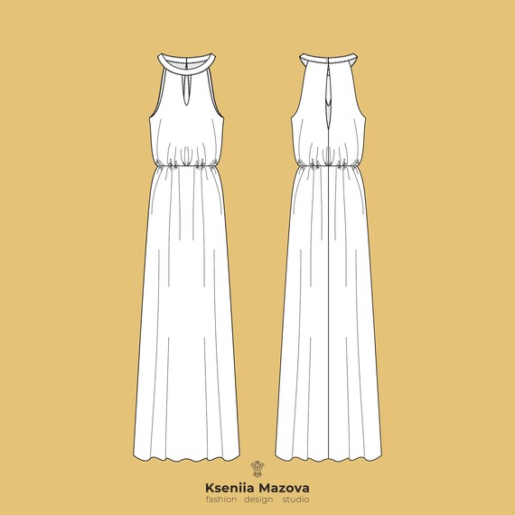 Dress fashion flat sketch template20 Royalty Free Vector