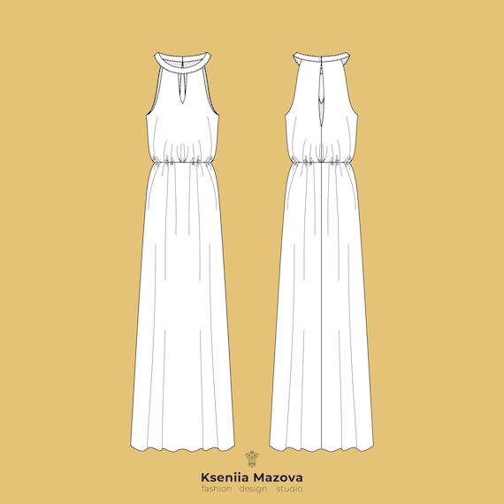 Dress fashion flat sketch template20 Royalty Free Vector