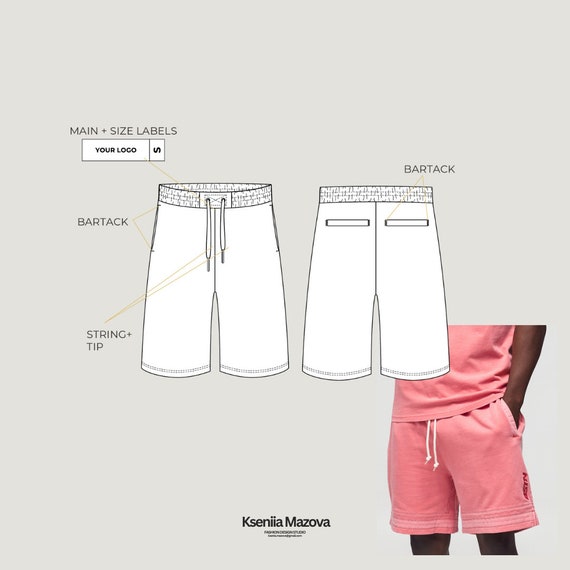 Shorts Flat Sketch Flat Sketch Vector – Fashion Technical Drawing Template  - Torang Artwork