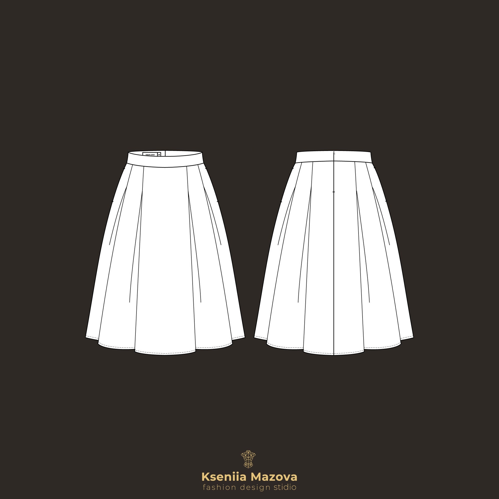 Circle skirt vector fashion flat sketch Adobe Illustrator Etsy