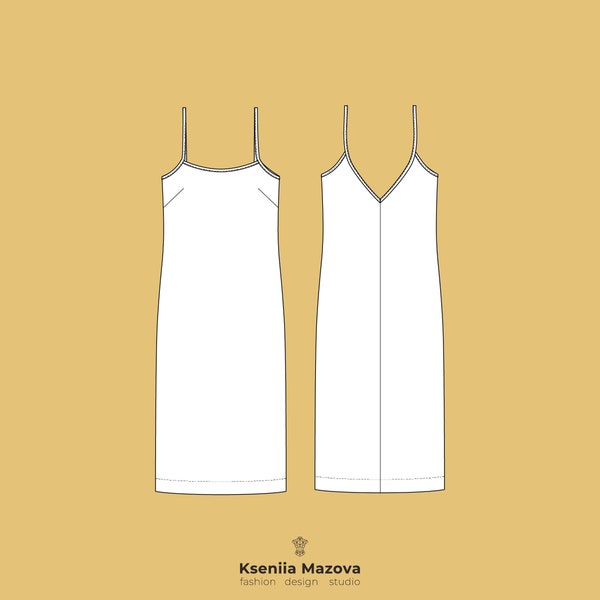 DRESS SLIP  •  fashion vector, flat, sketch - For Adobe Illustrator, tech pack, flat drawing, mood board, fashion capsule