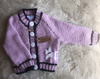Hand knitted baby girl/boy unisex cardigan 0-6 months