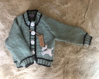 Hand knitted baby boy/girl unisex cardigan 0-6 months