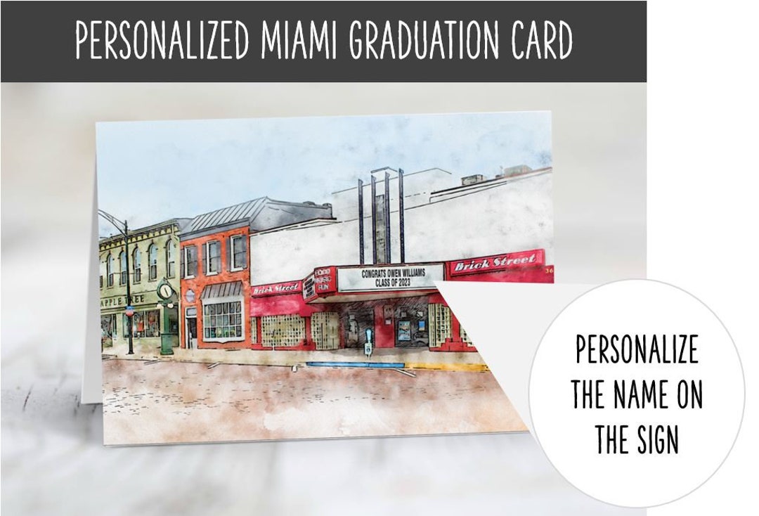 Personalized Miami University Graduation Card Watercolor Artistic Print