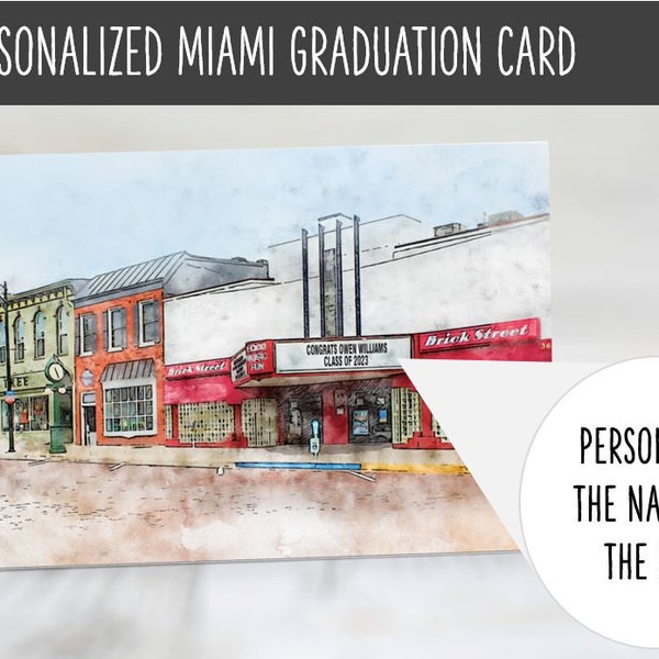 Personalized Miami University Graduation Card | Watercolor Artistic Print | Brick Street - FREE SHIPPING!