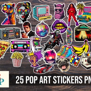 Adesivos para impressão e corte de pop art, pacote de adesivos png, adesivos para impressão, designs de adesivos, adesivos png, downloads de adesivos, adesivo cricut