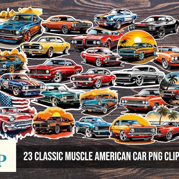 23 Classic Muscle American Car PNG Clipart, Retro Car Lover Images, Vintage 70's 80's Unique Car Collection, Legendary Old Car Retro Images