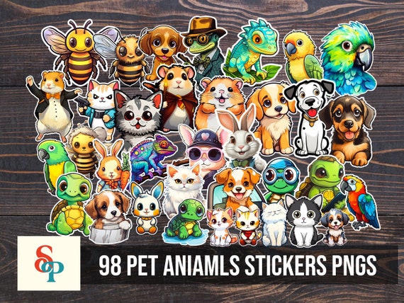 Cute Pet Animals Bundle stickers, sticker png bundle, printable stickers, sticker designs, stickers png, sticker downloads, sticker cricut
