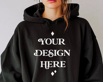 Gildan 18500 Black Hoodie Mockup | G185 Hooded Sweatshirt Mockup | Model Mock | Gildan 18500 Hoodie | Basic Simple Black Hoodie Mock