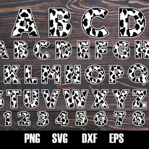 牛フォント SVG、牛プリントアルファベット SVG、数字 SVG、牛文字 SVG、誕生日牛プリント PNG、牛プリント文字 即時ダウンロード