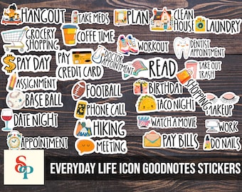 everyday life icon goodnotes stickers | notability digital stickers | coffee | house chore | work | school | workout stickers precropped png
