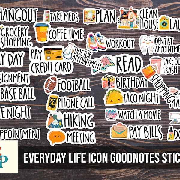 everyday life icon goodnotes stickers | notability digital stickers | coffee | house chore | work | school | workout stickers precropped png