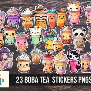 Boba Tea Sticker Clipart Set, Sticker Set, Boba Tea PNG, Kawaii Tea png, Tea Clipart, Boba Tea bundle png, tea png, PNG