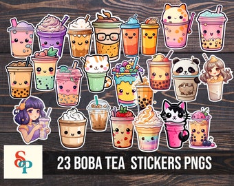 Boba Tea Sticker Clipart Set, Sticker Set, Boba Tea PNG, Kawaii Tea png, Tea Clipart, Boba Tea bundle png, tea png, PNG