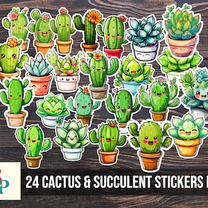 Lot PNG cactus et succulentes, lot PNG d'autocollants, autocollant imprimable, autocollants cactus, téléchargements d'autocollants, autocollant plantes, clipart cactus