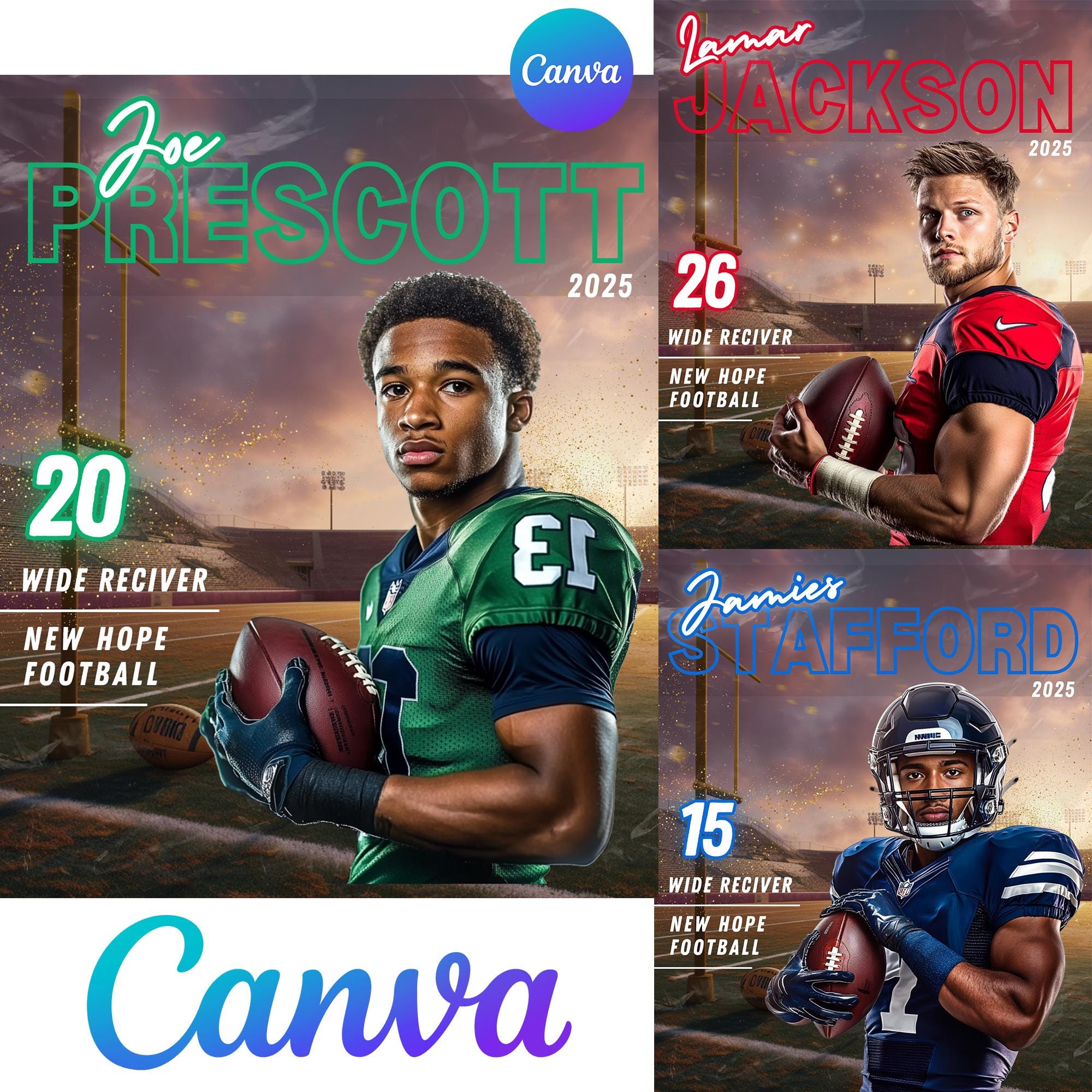 Football Poster Canva Template | Sports Background & Digital Backdrop For Senior Sports Poster, Memory Mate, Football Banner, And Portraits