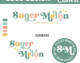 Editable Colorful Logo Design - Bright Logo Design - Small Business Logo - Boho Logo - Retro Logo - Logo Design For Business - SM01