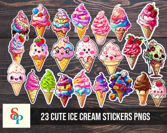 Cute Ice Cream PNG bundle, sticker PNG, printable stickers, ice cream stickers, sticker downloads, ice cream clipart, ice cream sag