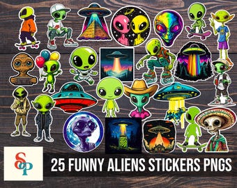Funny Aliens stickers Png Bundle, Ufo Clipart, Aliens Png, Space Designs, Tshirt Files, Alien Graphics, Cricut Files