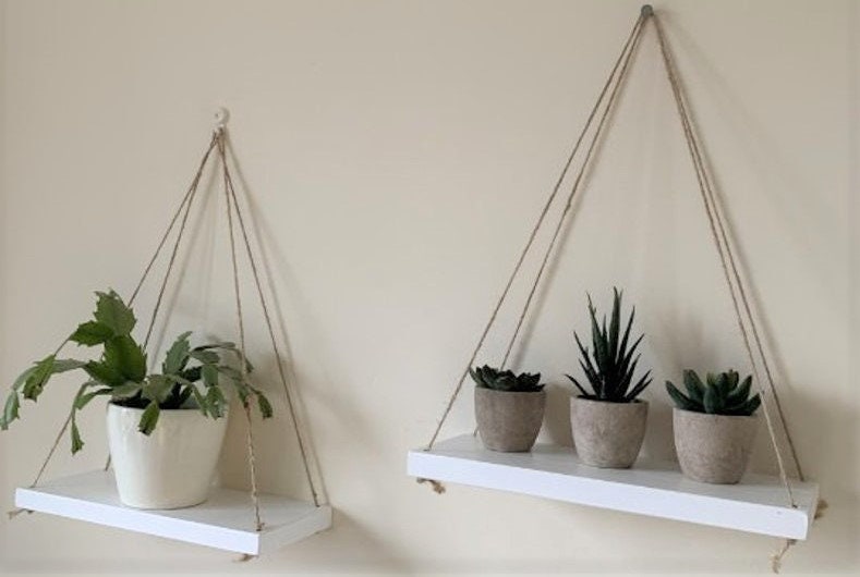 Handmade Hanging Twine Shelf Wooden Shelves Floating Shelf Etsy