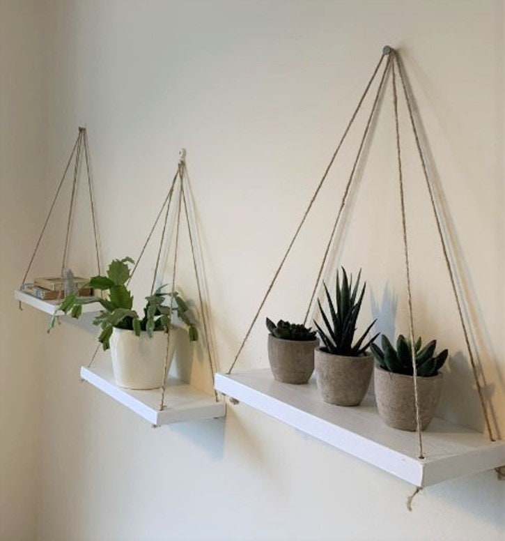 Handmade Hanging Twine Shelf Wooden Shelves Floating Shelf Etsy