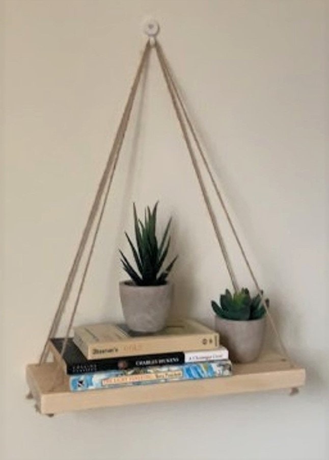 Handmade Hanging Twine Shelf Wooden Shelves Floating Shelf Etsy