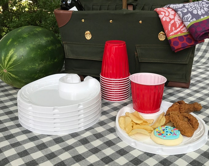 Set of 6 Cup Holding Picnic Plates Reusable, Dishwashersafe Etsy