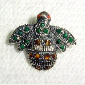 Vintage A 925 Sterling Silver Bee Fly Bug Beetle Insect Pin Gemstones