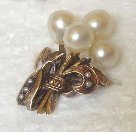 Antique Victorian 14k Yellow Gold Seed Pearl Shea… - image 2