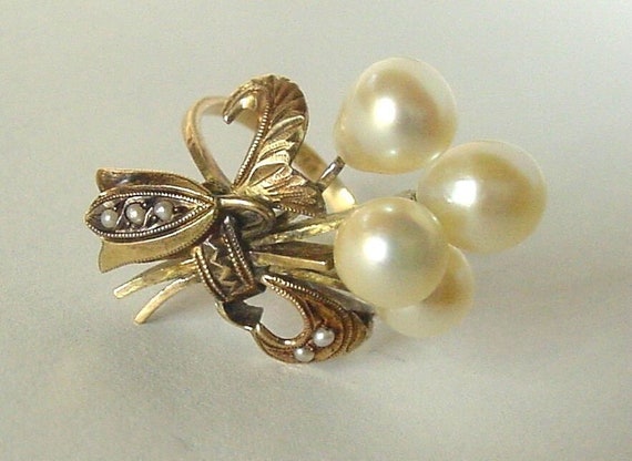 Antique Victorian 14k Yellow Gold Seed Pearl Shea… - image 3